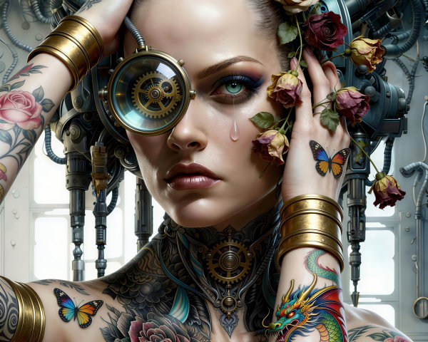 Hyper-realistic steampunk portrait of a woman