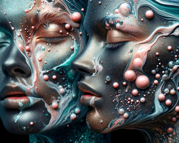 Abstract Faces Merging with Vibrant Colors and Patterns
