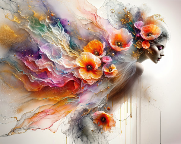 Ethereal Portrait of a Woman with Floral Elements