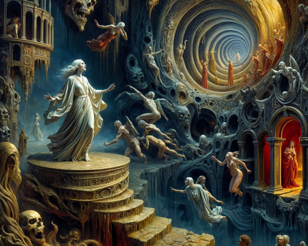 Surreal Dark Fantasy Scene with Ethereal Elements