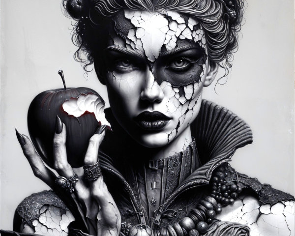 Monochromatic Portrait of Woman with Cracked Texture