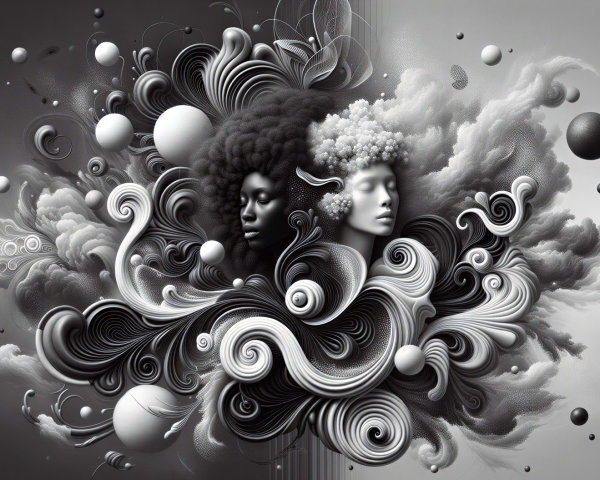 Ethereal Faces in Black and White Abstract Patterns