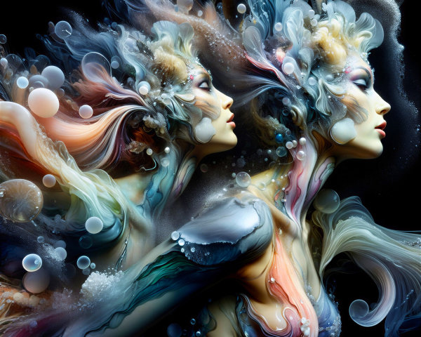 Ethereal Figures in Colorful Abstract Motion Art