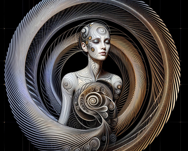 Stylized Figure of a Woman with Intricate Patterns