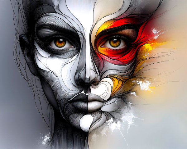 Half-and-Half Face Design with Monochrome and Color
