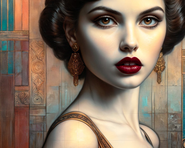 Glamorous Woman in Vintage Style with Art Deco Background