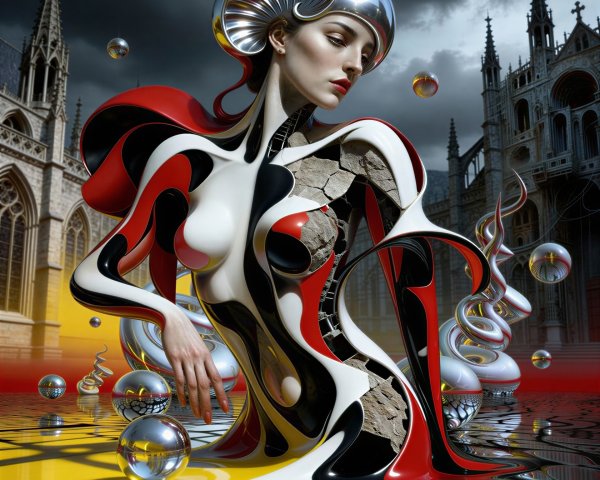 Surreal Digital Painting of a Female Figure in Liquid Forms
