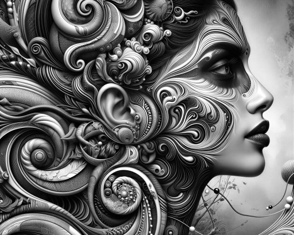 Monochrome Portrait with Abstract Organic Forms