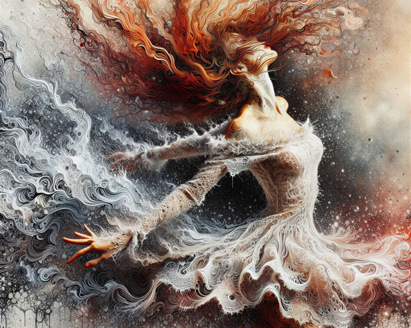 Graceful Dance with Flowing Hair and Colorful Patterns