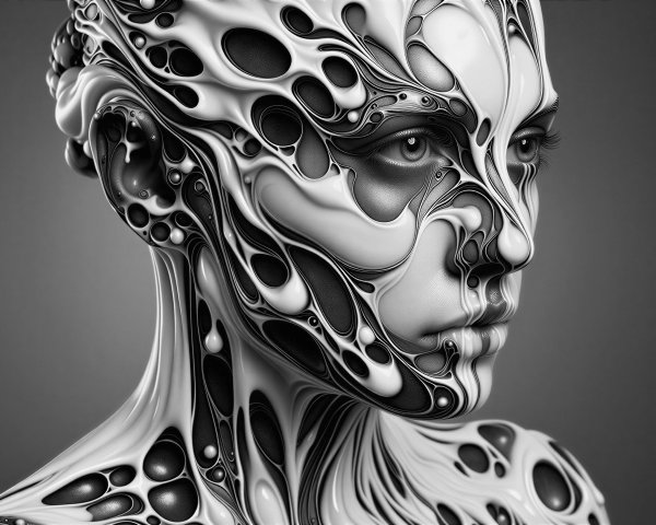 Abstract Humanoid Figure with Fluid Shapes and Textures