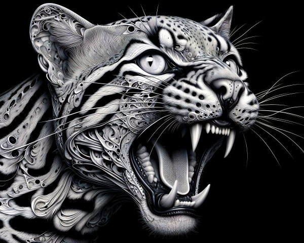 Artistic Representation of a Leopard's Head in Detail