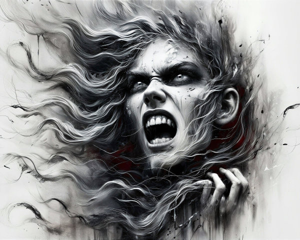 Close-Up of a Fierce Woman's Face with Intense Expression