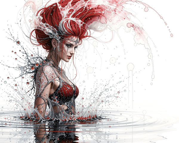 Intricate Digital Illustration of a Woman with Red Hair