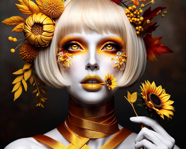 Surreal Portrait of a Woman with Autumn Elements