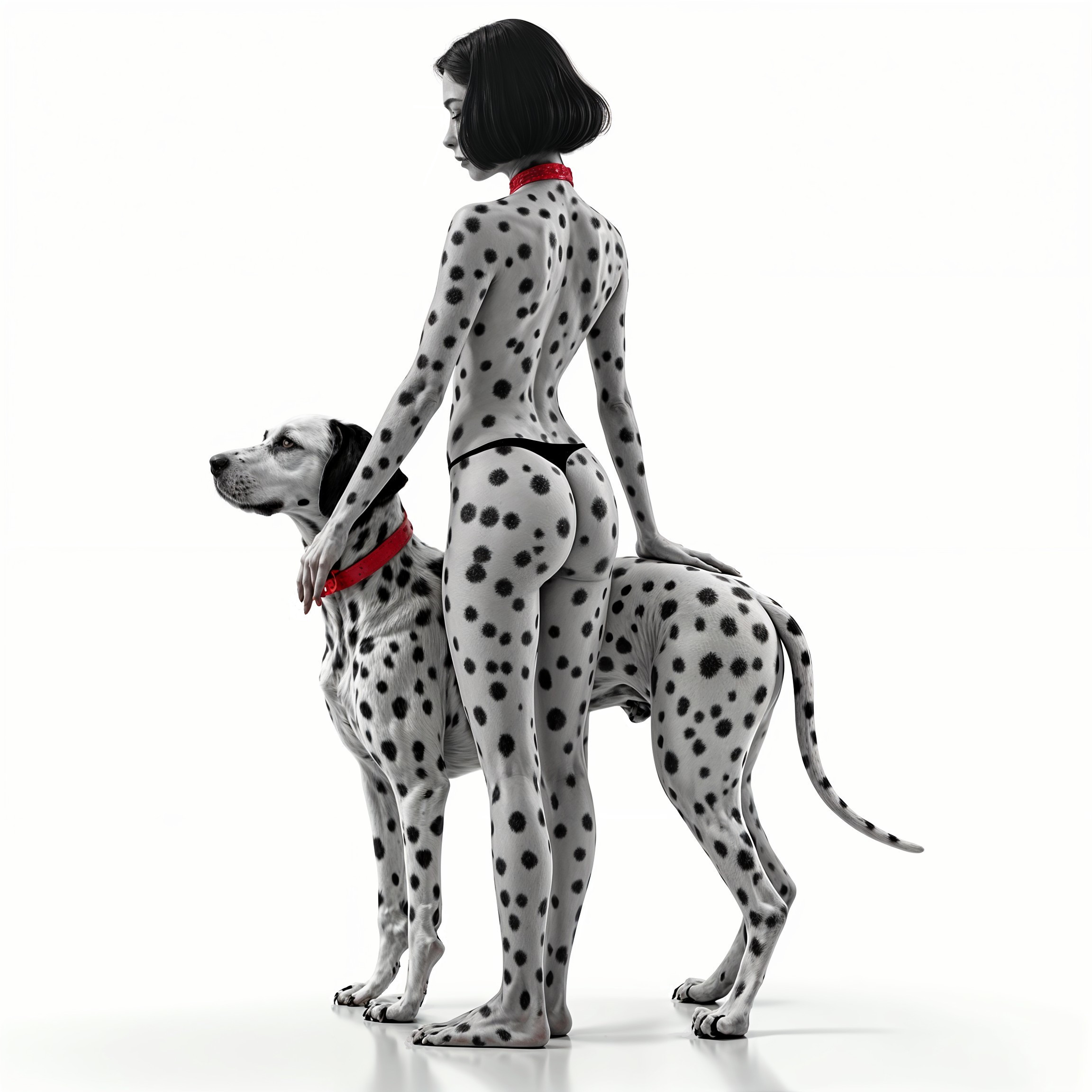 Woman with Dalmatian Body Paint and Dog Companion