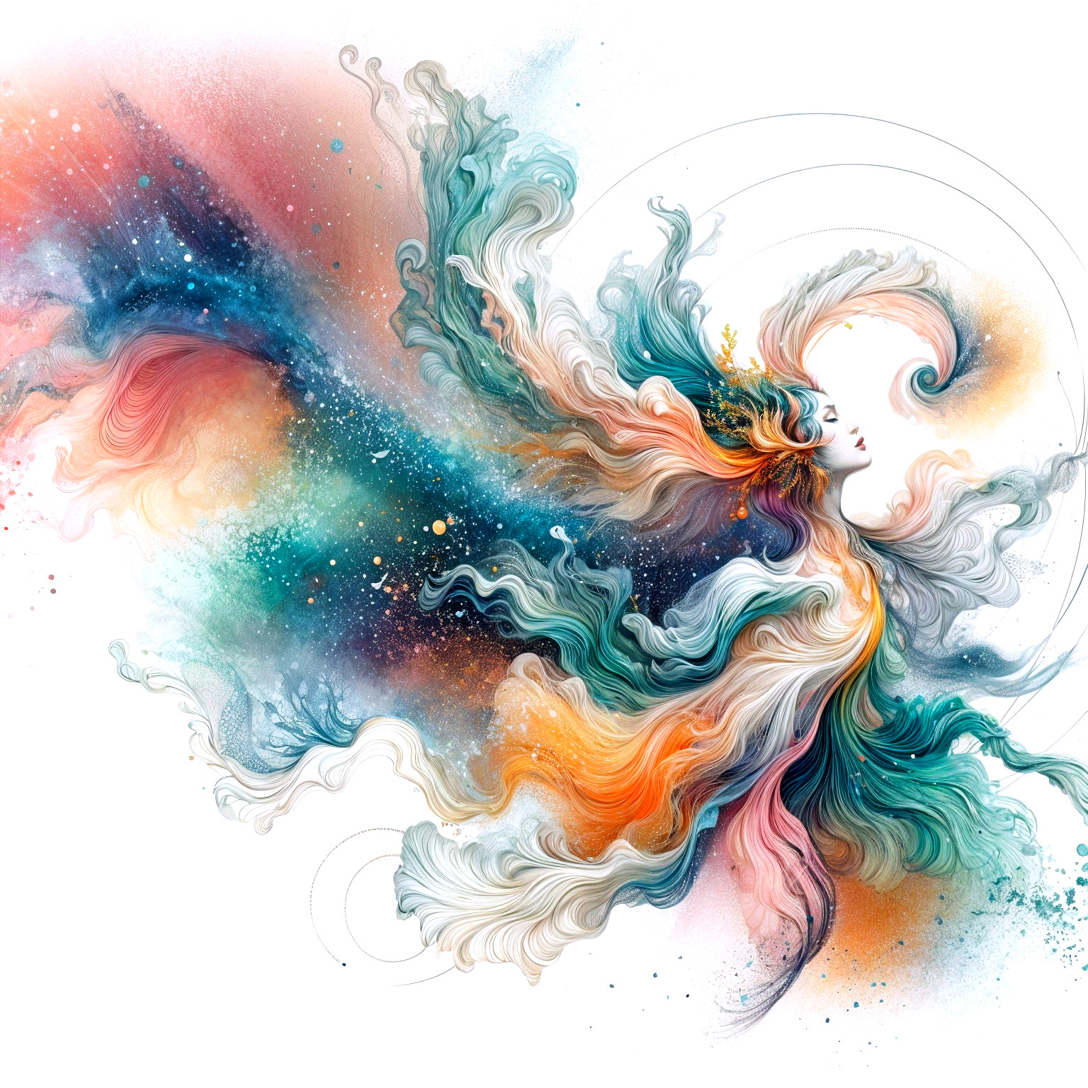 Ethereal Figure in Vibrant Colorful Swirls