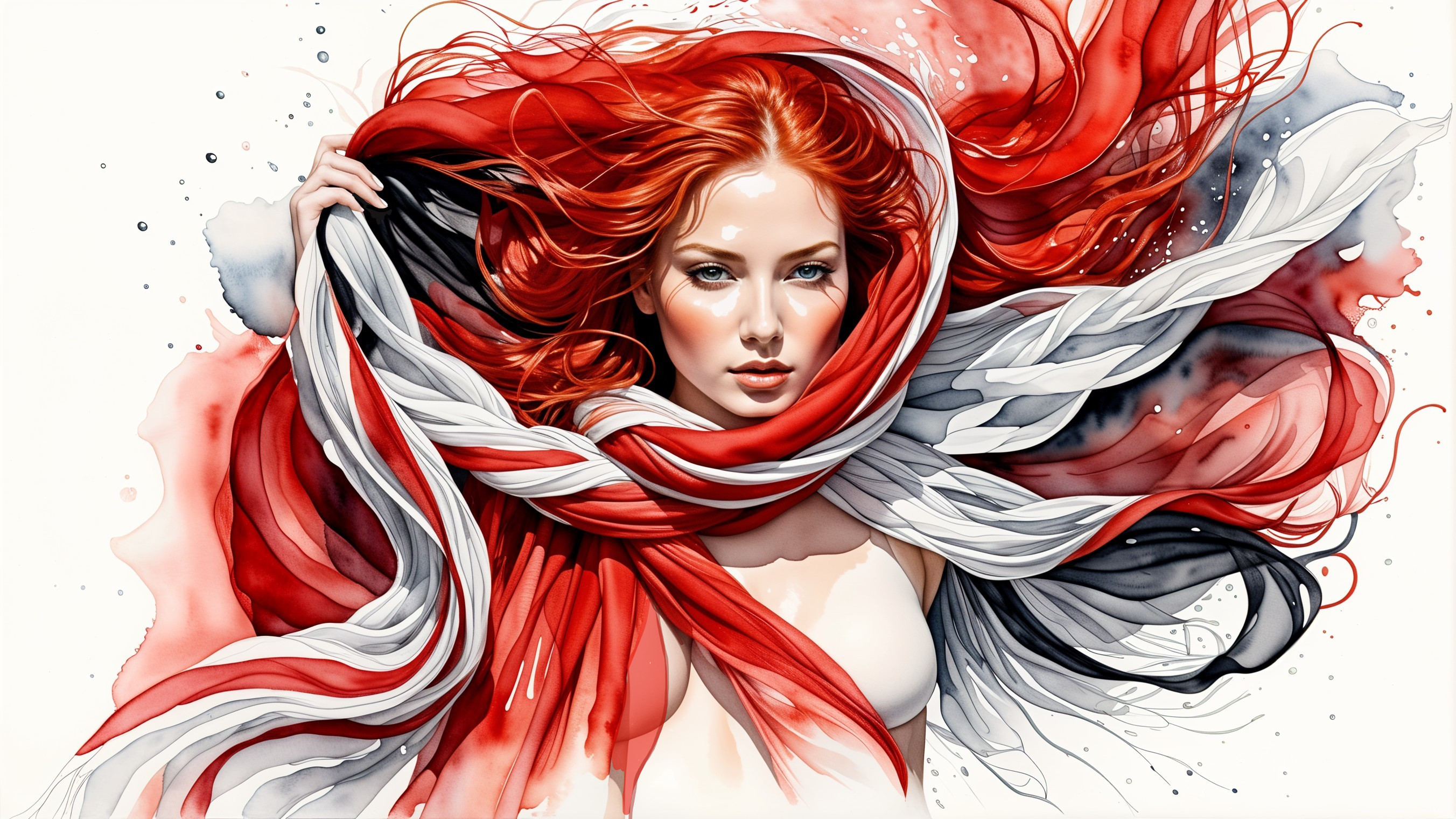 Portrait of a Woman with Red Hair and Colorful Scarf