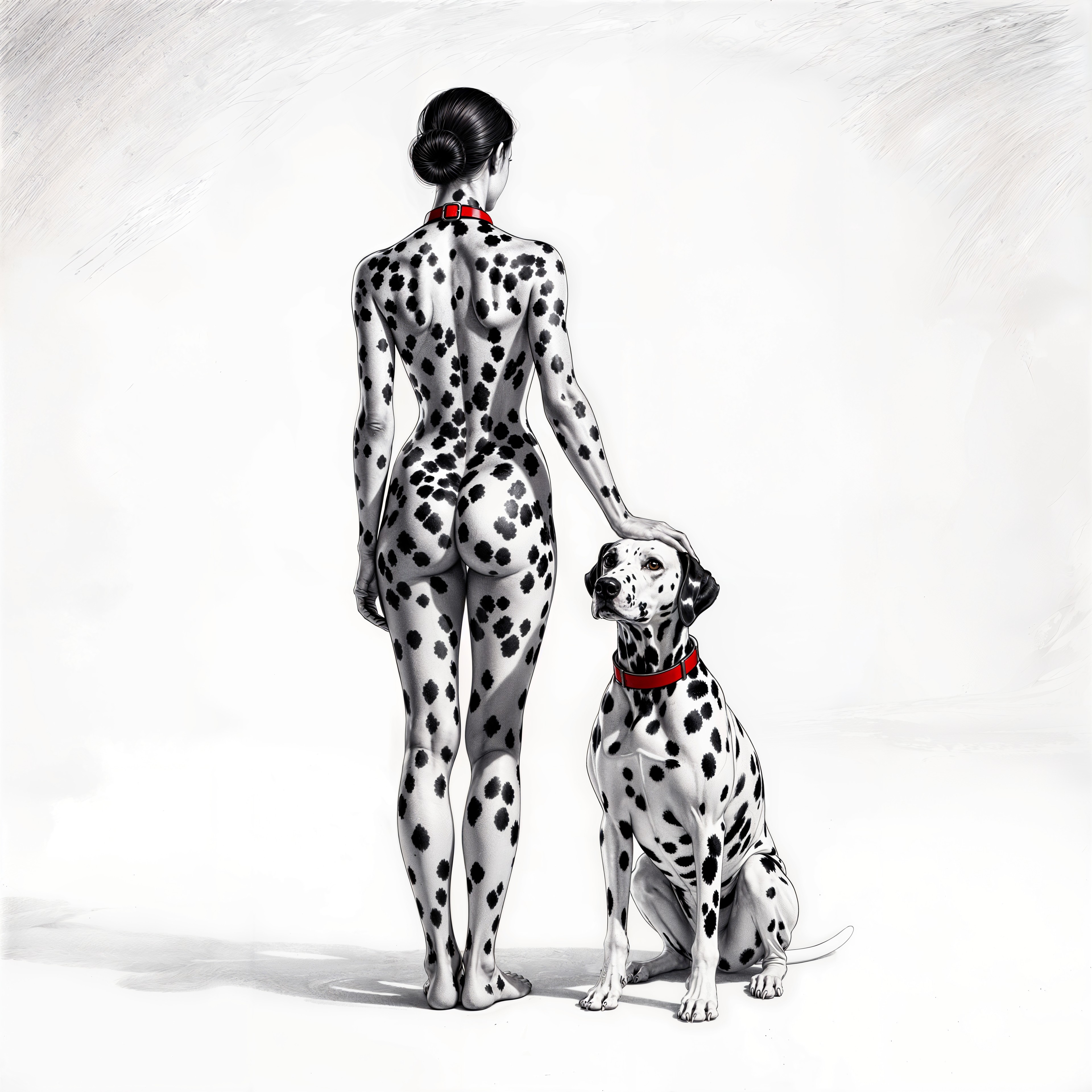 Nude Woman and Dalmatian in Oil Painting Composition