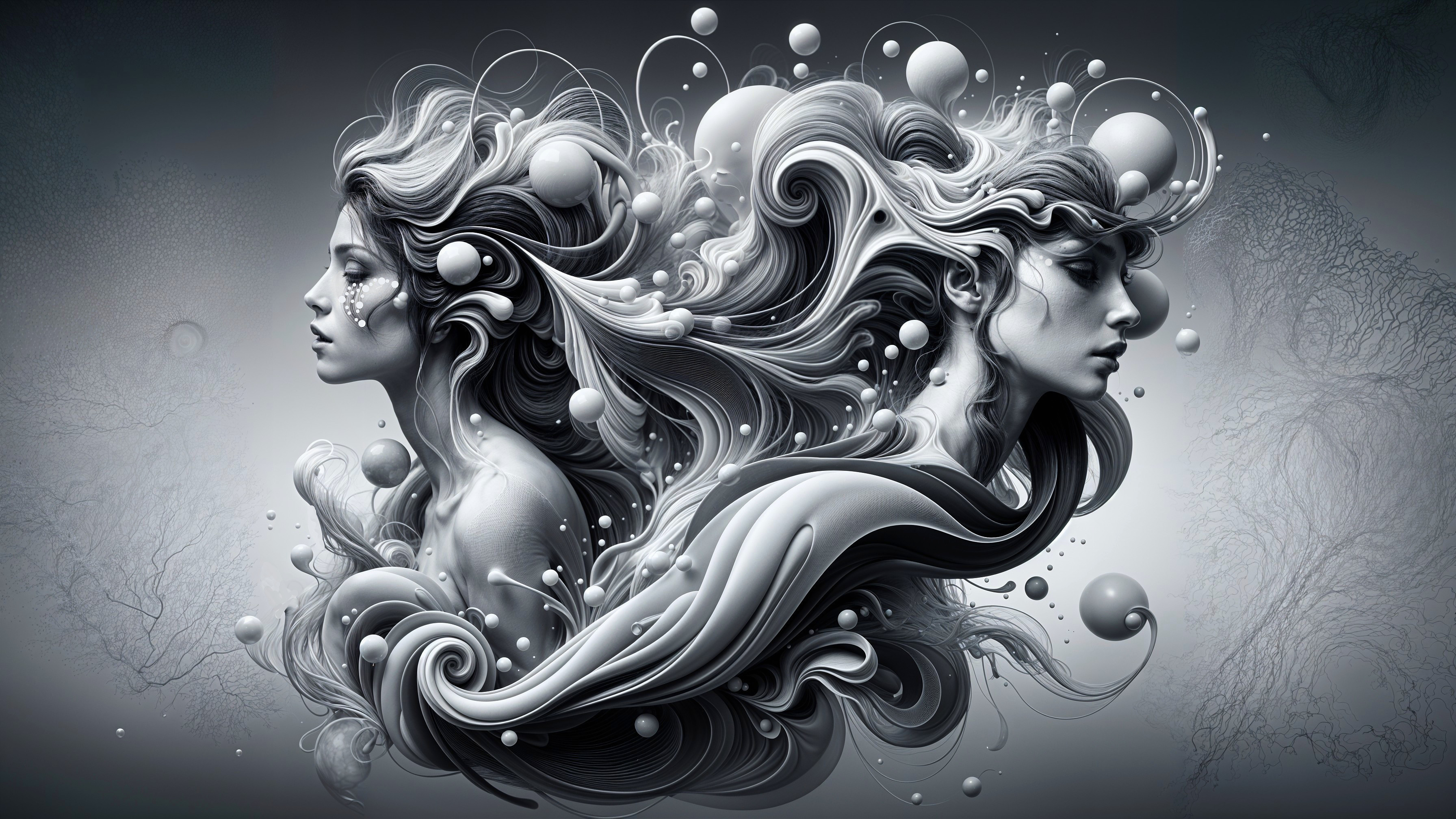 Surreal Monochromatic Sculpture of Two Figures