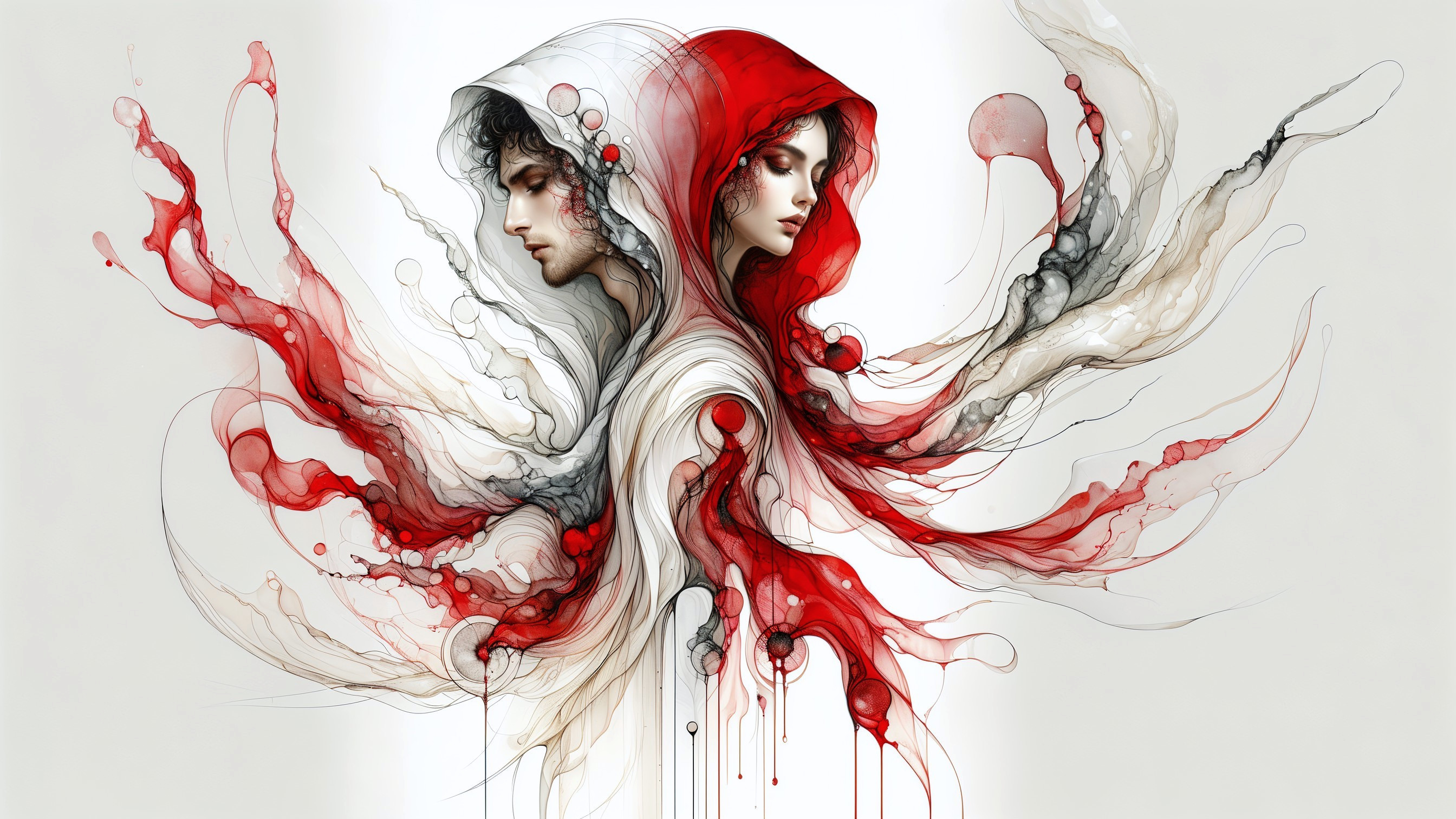 Figures in Cloaks with Vibrant Swirls of Color