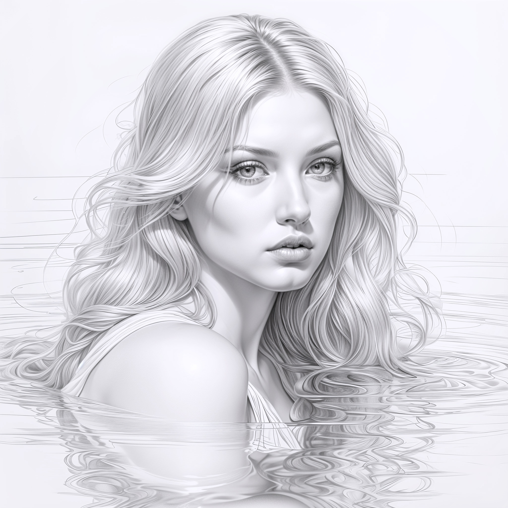 Monochromatic Artwork of a Woman Emerging from Water