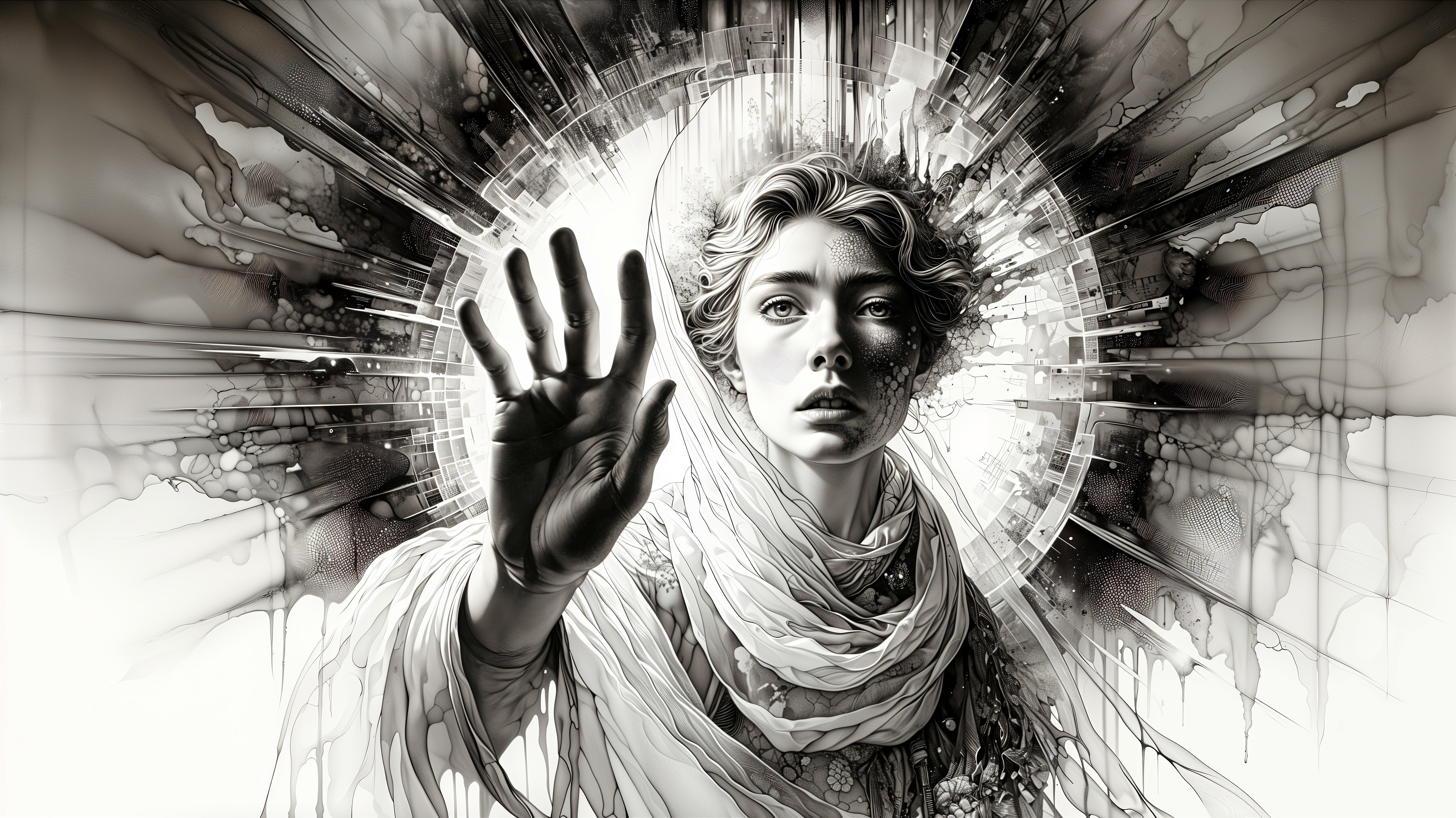Monochromatic Portrait of a Woman with Halo Effect