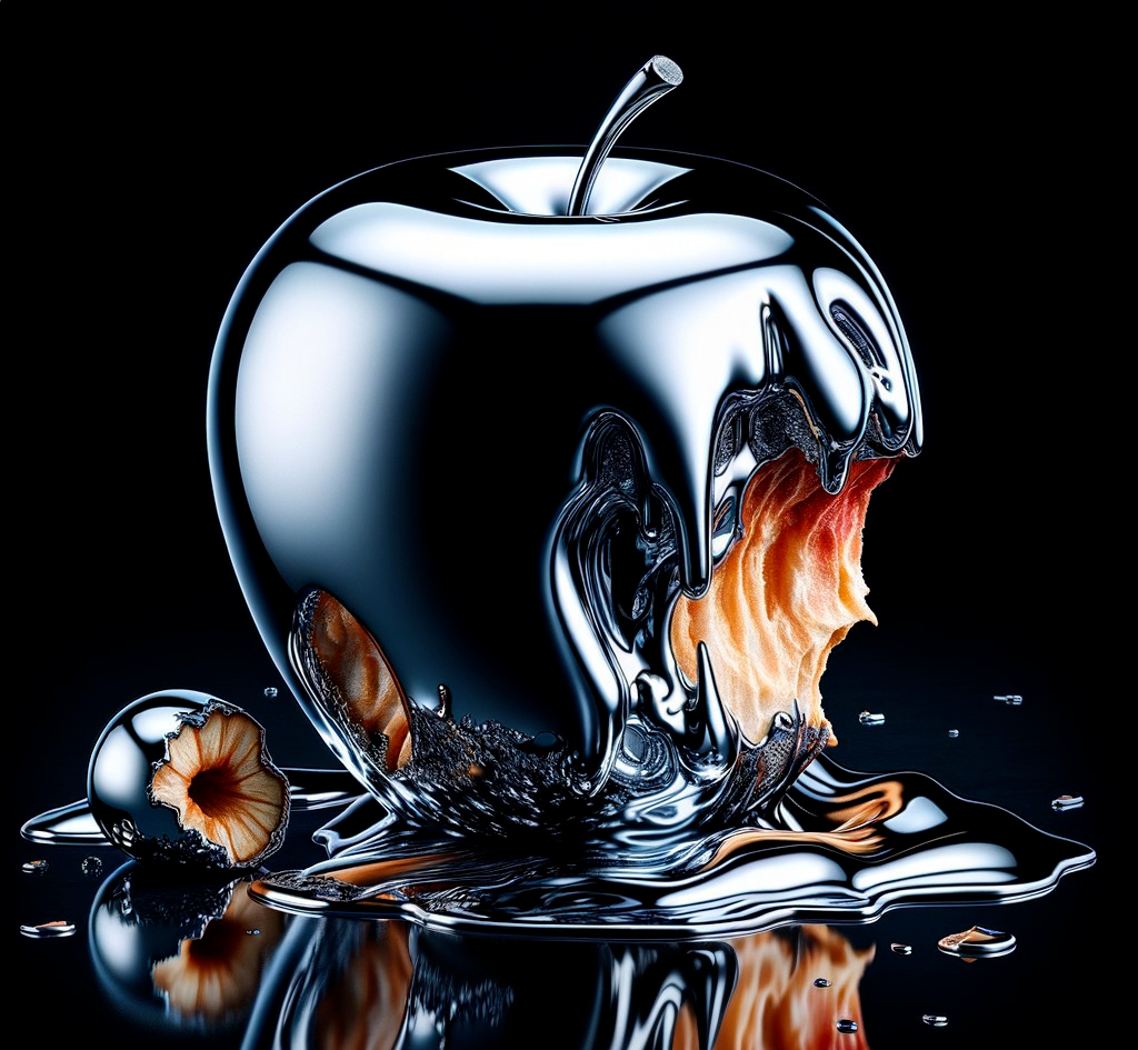 Glossy Metallic Apples with Fluid Texture and Orange Interior