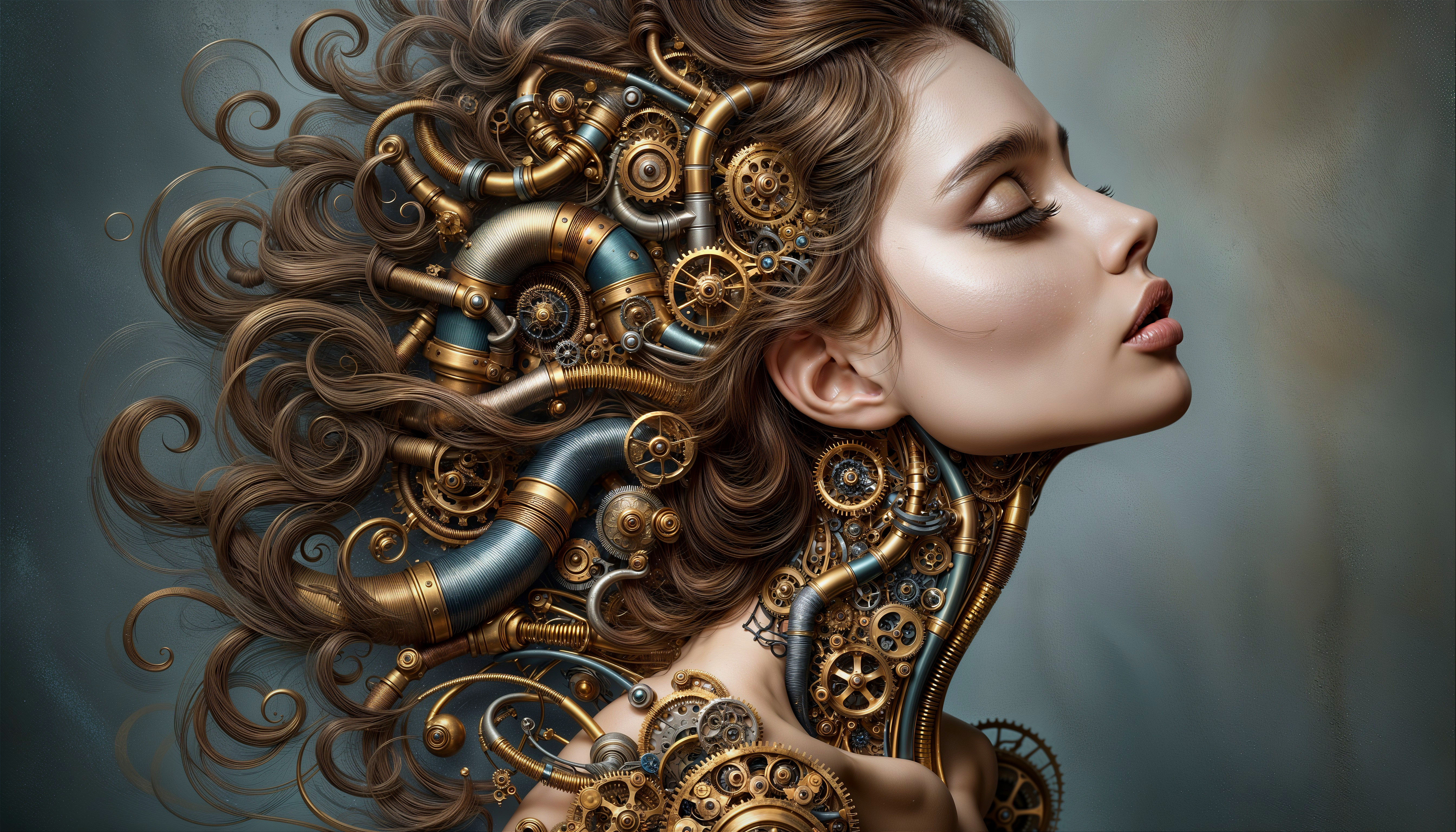 Steampunk Woman with Hair of Gears and Clockwork