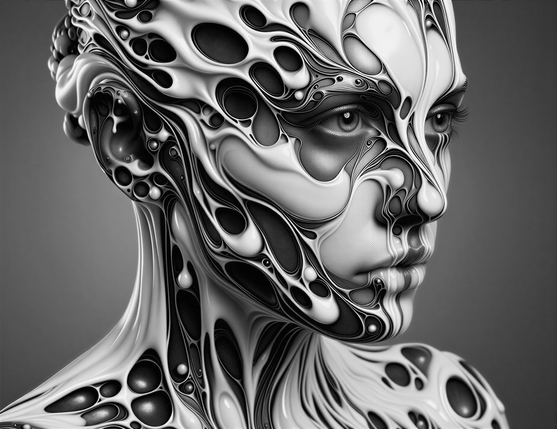 Abstract Humanoid Figure with Fluid Shapes and Textures
