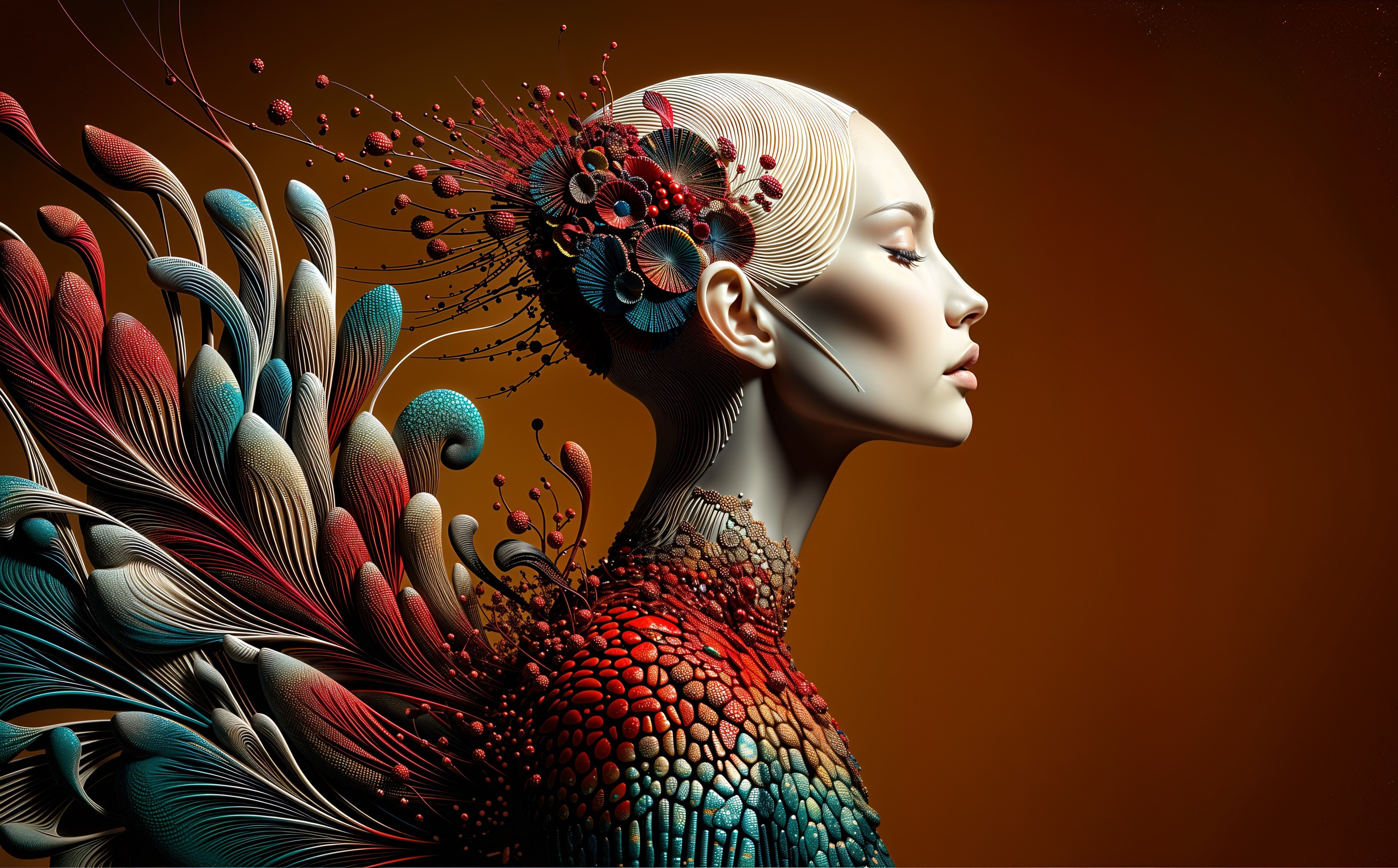 Abstract Figure with Serene Expression and Vibrant Colors