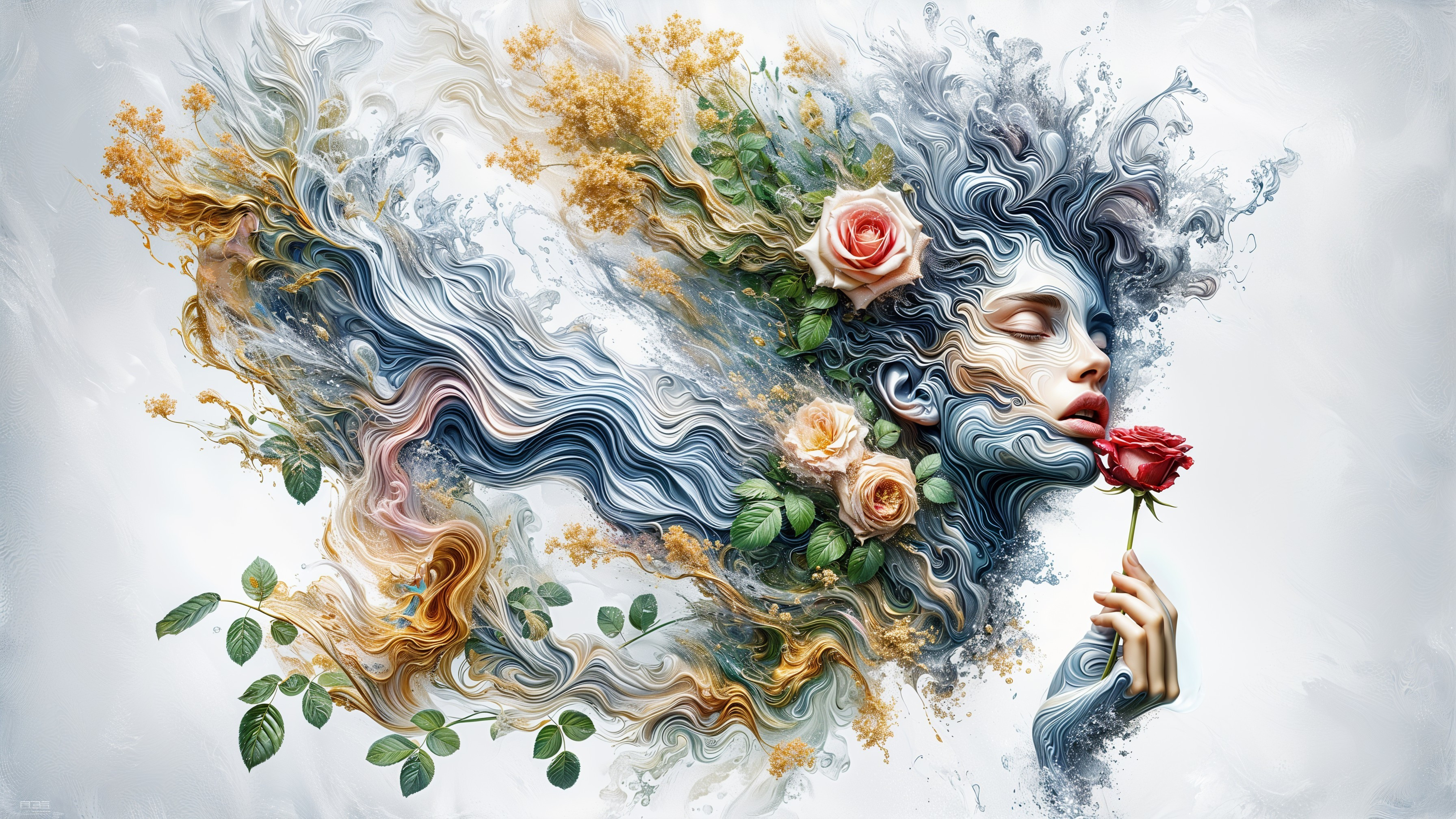 Surreal Portrait of a Woman with Floral Elements