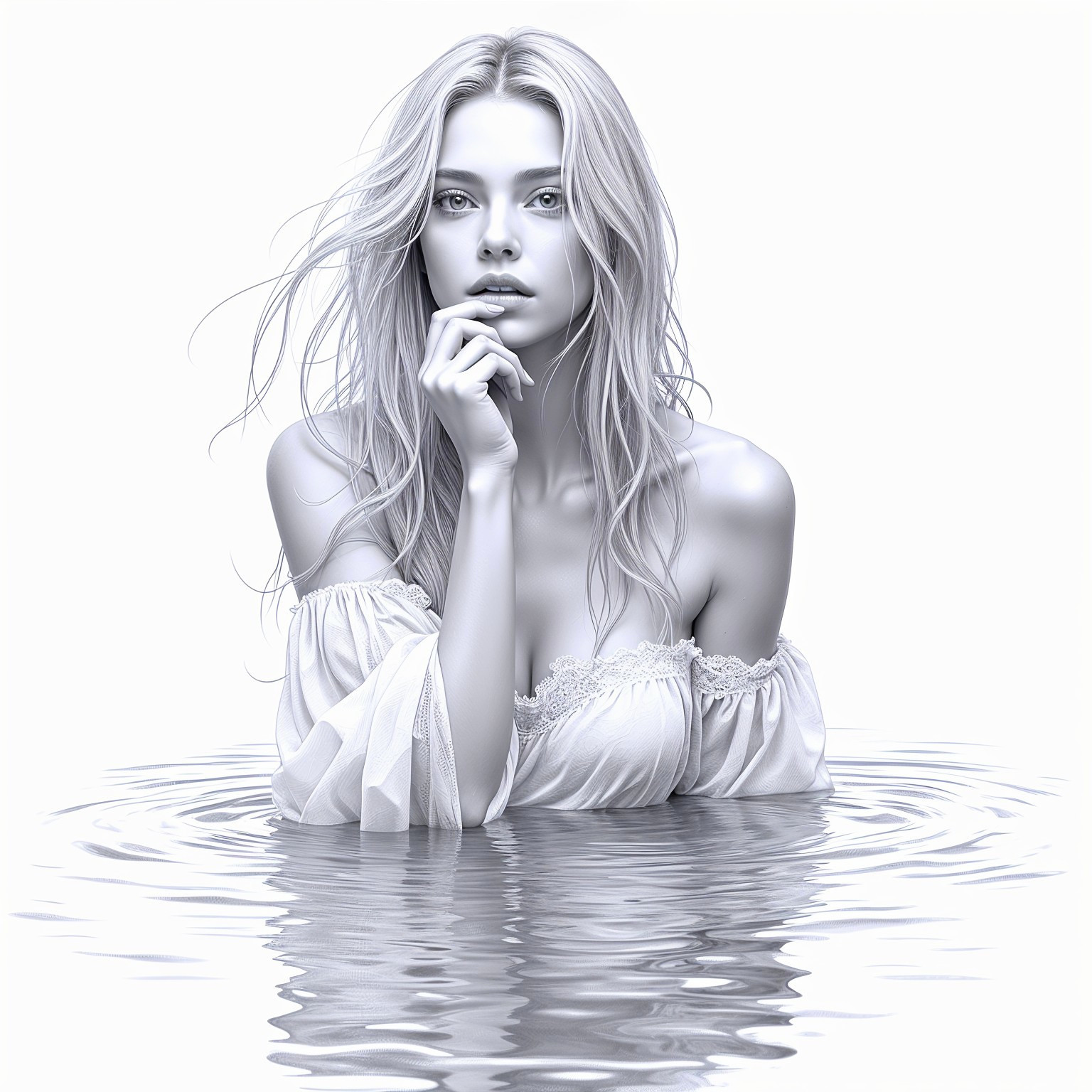 Ethereal Portrait of a Woman in Calm Water