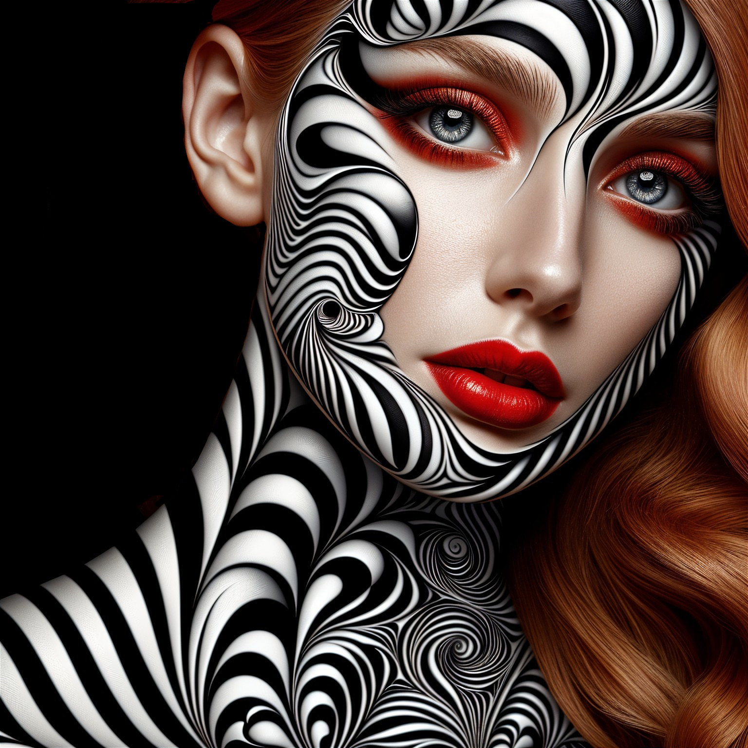 Portrait of a Woman with Black and White Body Art
