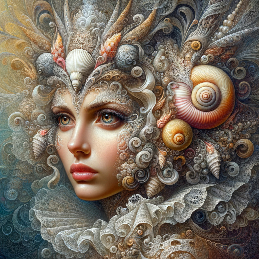 Ethereal Portrait of Woman with Seashell Headdress