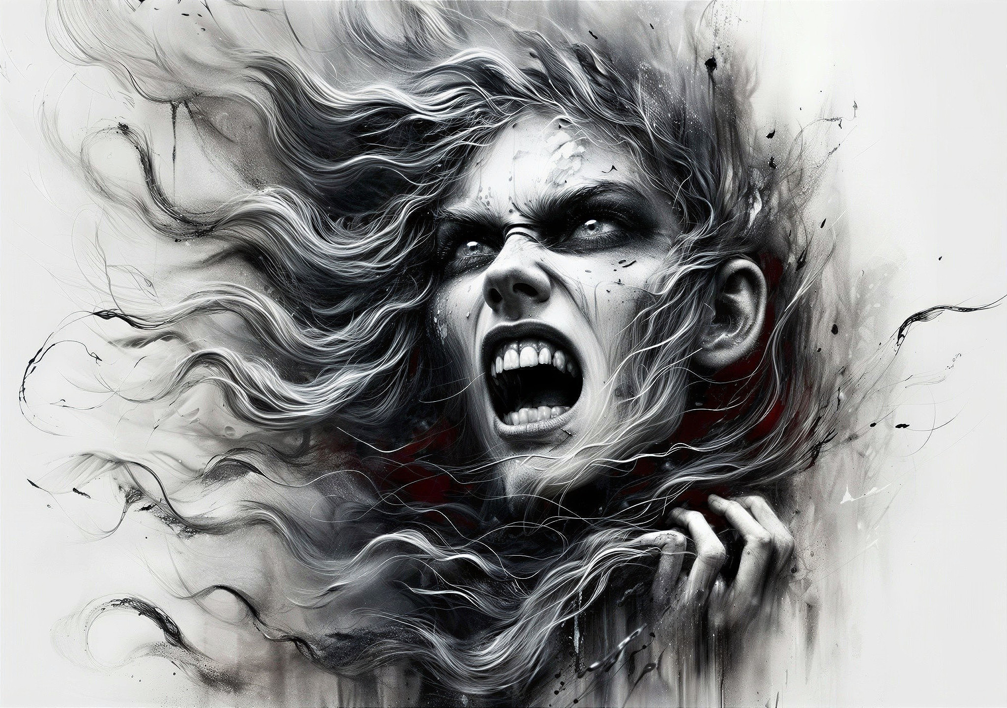 Close-Up of a Fierce Woman's Face with Intense Expression