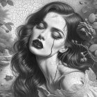 Portrait of a Woman with Floral Background and Glow