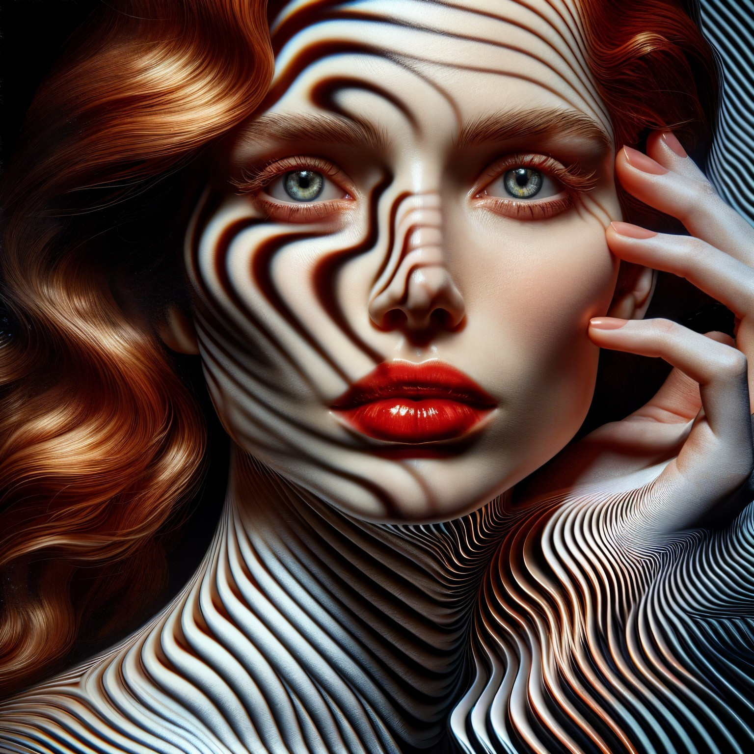 Portrait of a Woman with Red Hair and Green Eyes