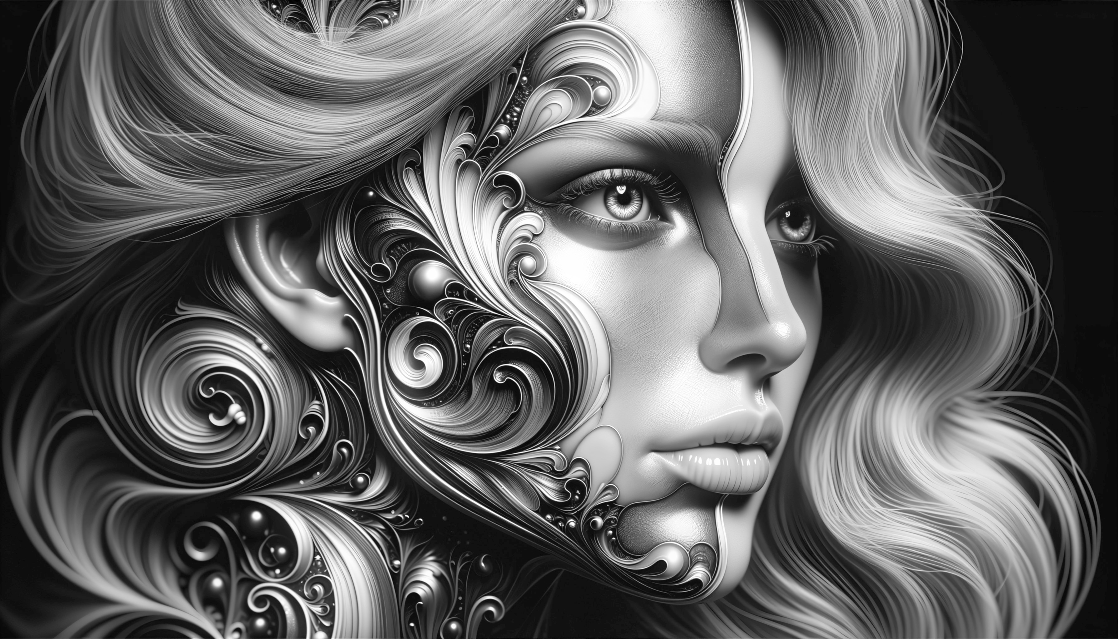 Monochromatic Portrait with Intricate Patterns and Details