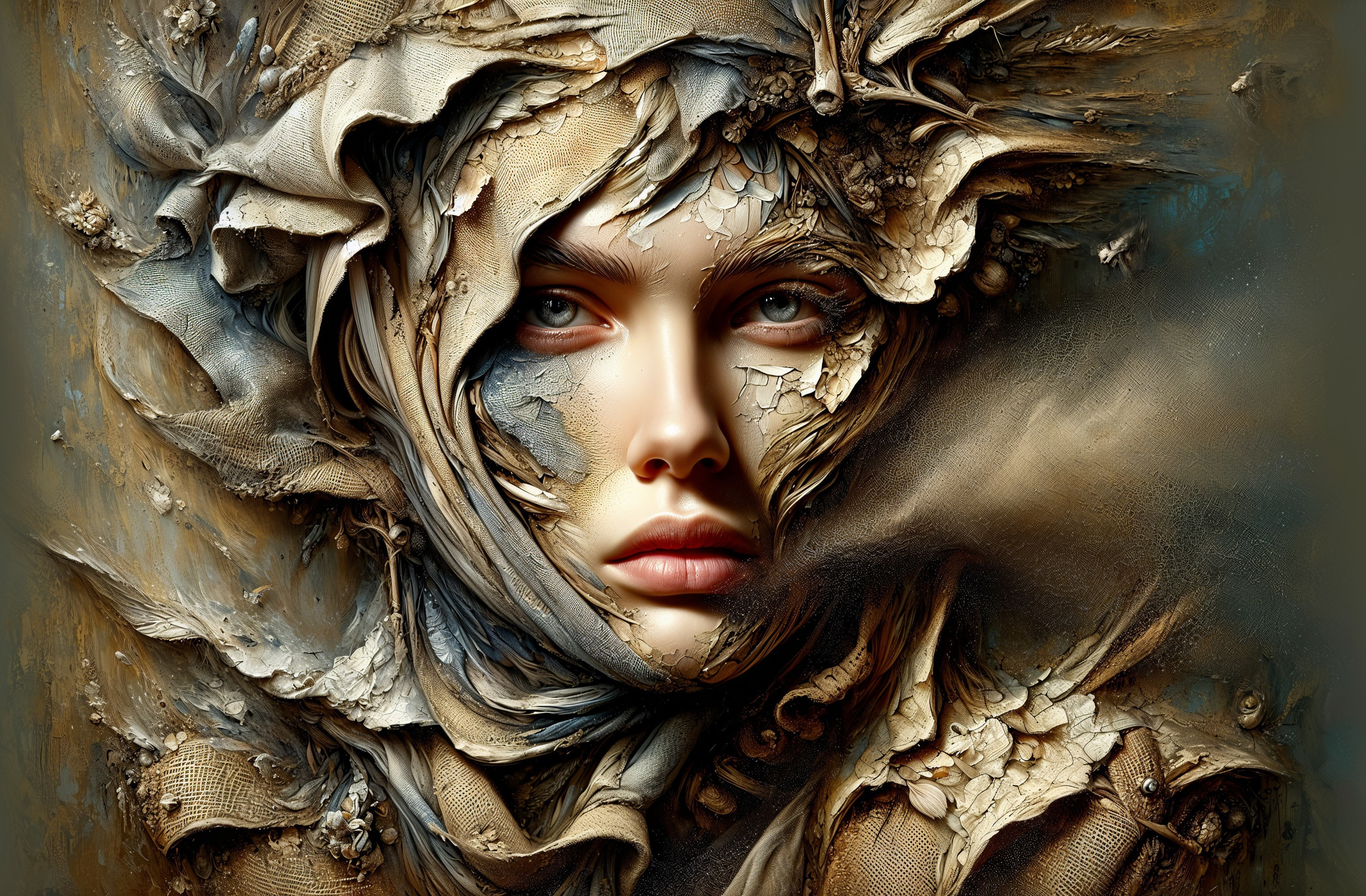 Abstract Face with Organic Textures and Earthy Tones