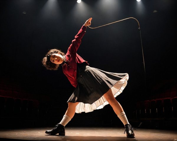Dancer in Burgundy Shirt and Black Skirt on Stage