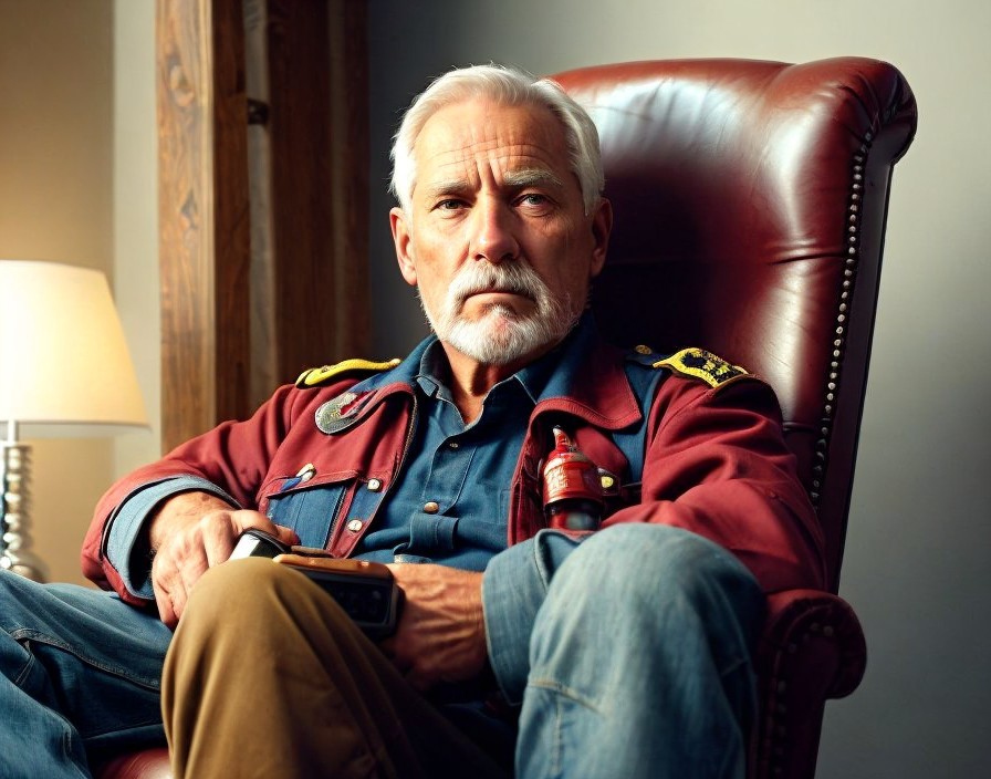 Distinguished Older Man in Thoughtful Pose in Armchair