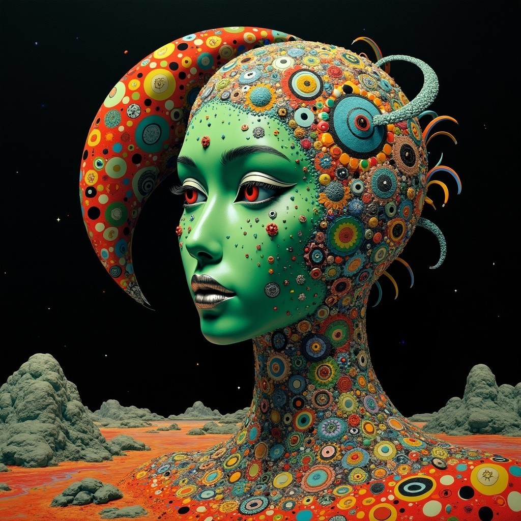 Surreal Alien Figure with Vibrant Green Complexion