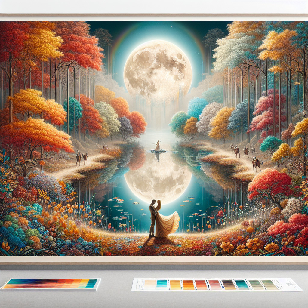 Couple Dancing by a Moonlit Autumn Lake Scene