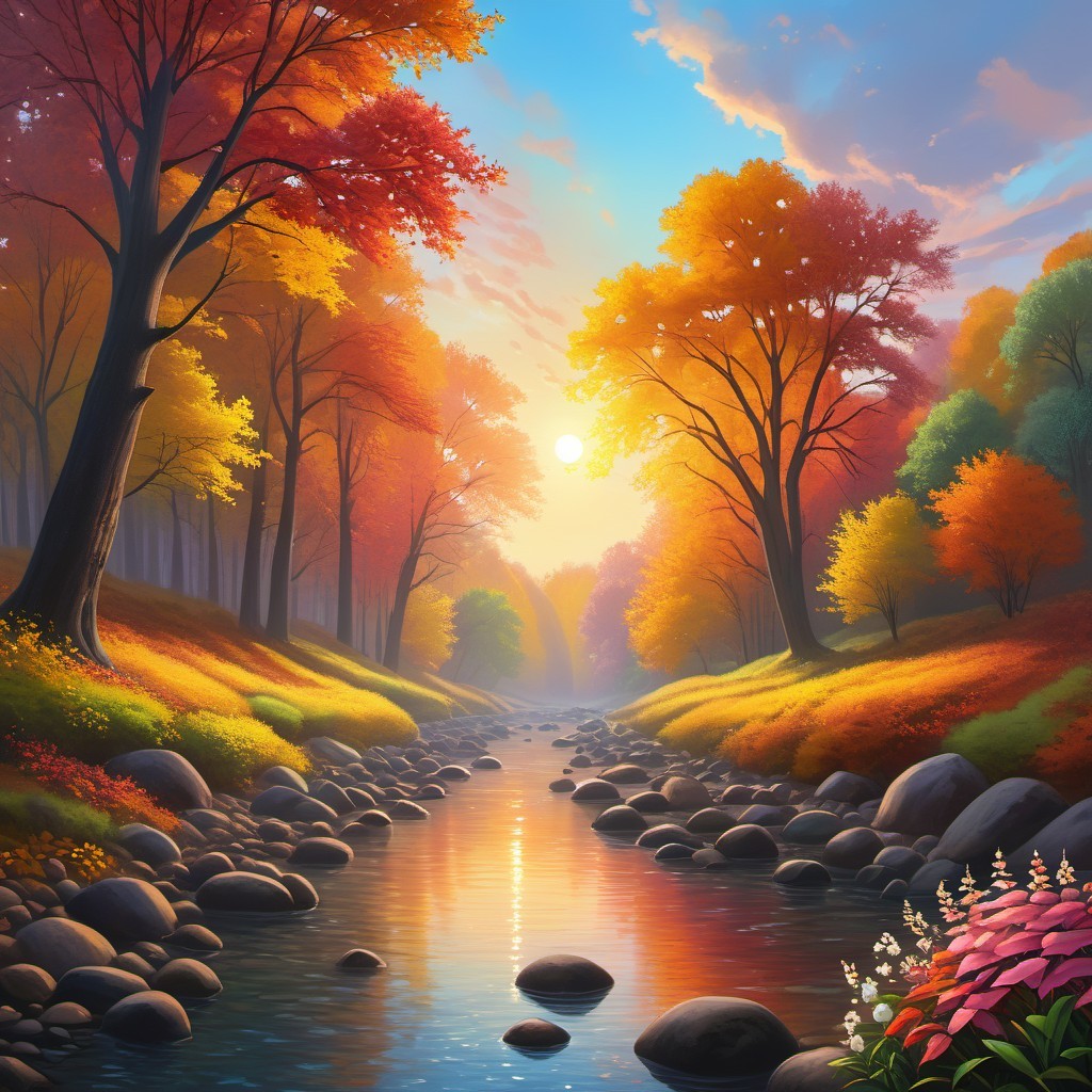 Autumn Landscape with Winding River and Colorful Foliage