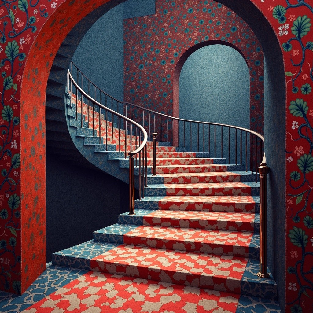 Vibrant Spiral Staircase with Floral Decor