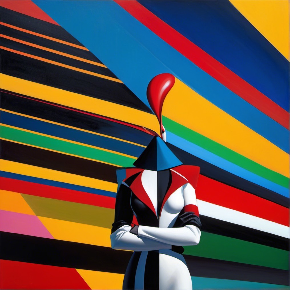 Faceless Figure with Geometric Head and Colorful Background