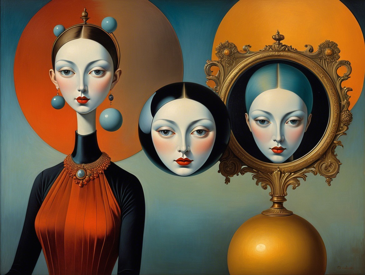 Stylized Female Figures in Ethereal Artwork Composition