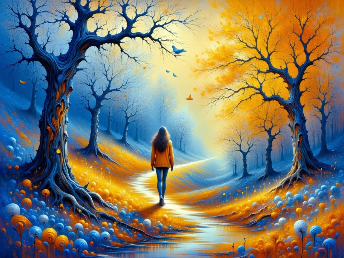 Serene Autumn Landscape with Winding Path and Trees