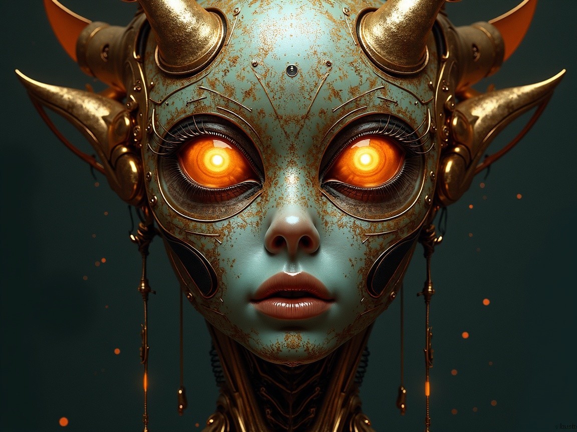 Humanoid Robot with Ornate Design and Golden Accents