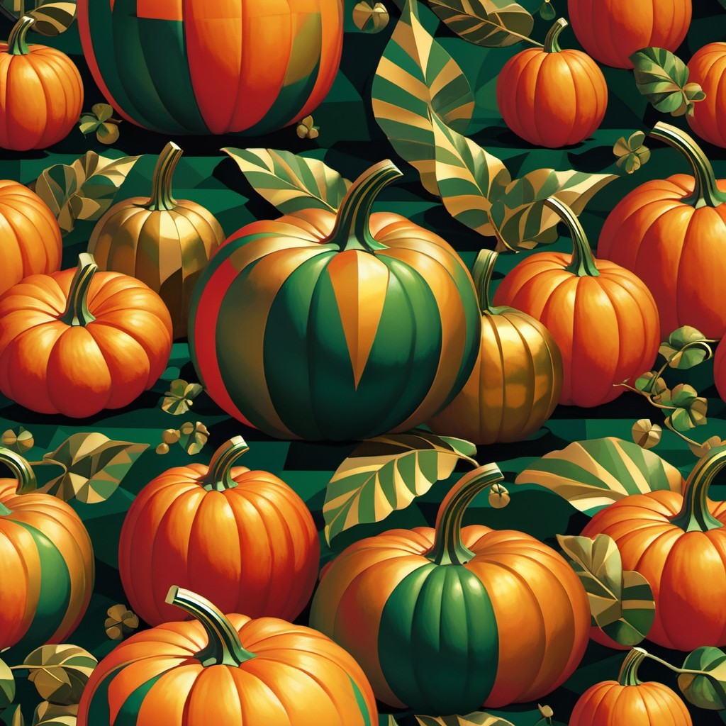 Colorful Pumpkin Pattern with Green Leaves for Autumn